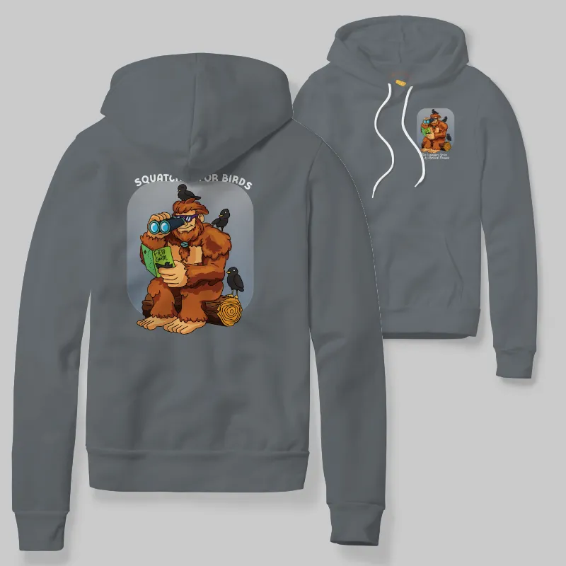 Pepper Hoodie with Bigfoot birdwatching graphic