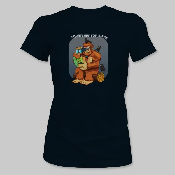 Black Bigfoot Birdwatching Tee on the front.