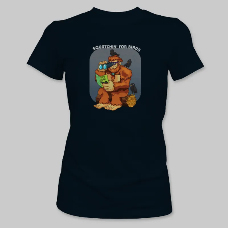 Black Bigfoot Birdwatching Tee on the front.