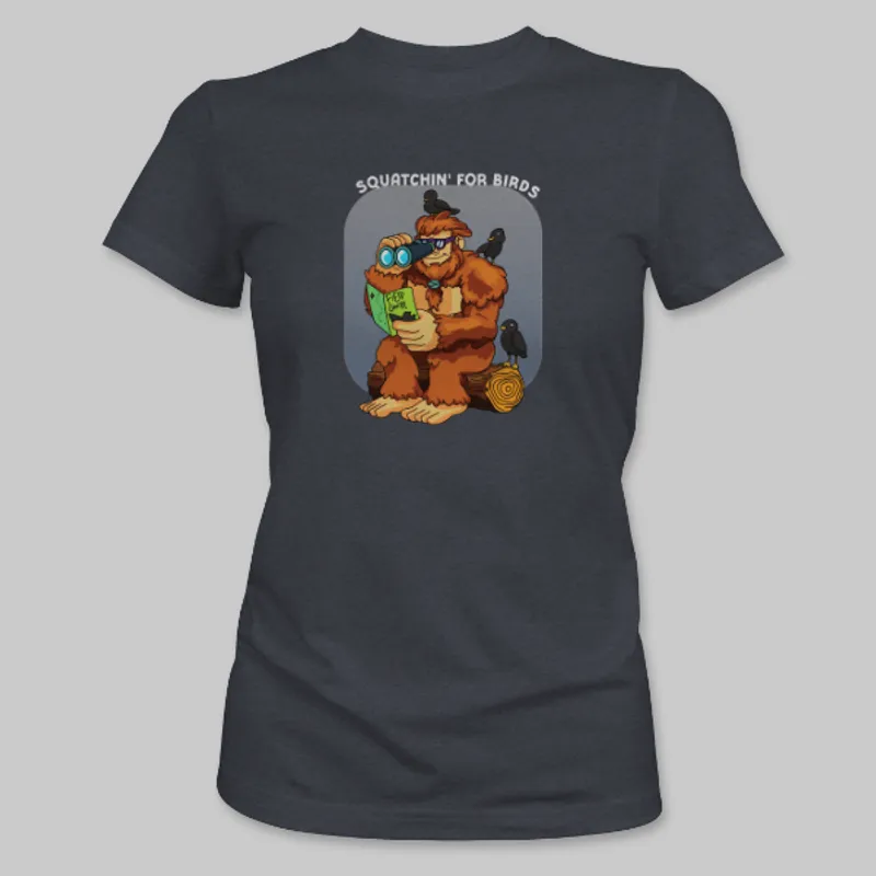 Dark Grey Heather Bigfoot Birdwatching Tee on the front.