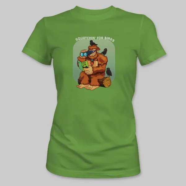 Leaf Green Bigfoot Birdwatching Tee on the front.