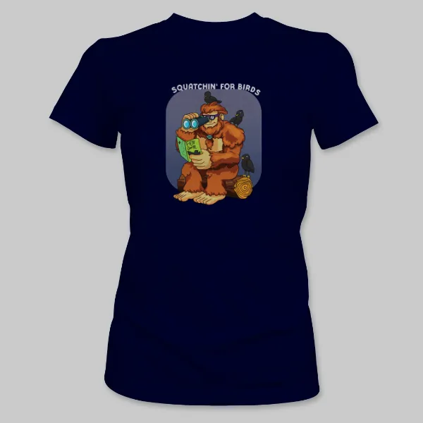 Navy Bigfoot Birdwatching Tee on the front.