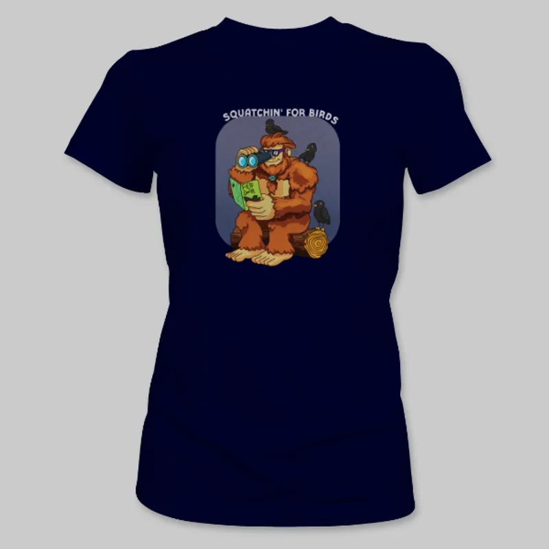 Navy Bigfoot Birdwatching Tee on the front.