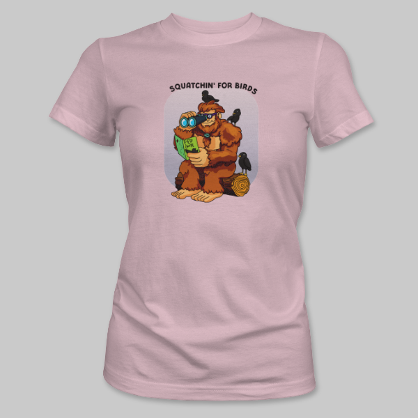 Pink Bigfoot Birdwatching Tee on the front.