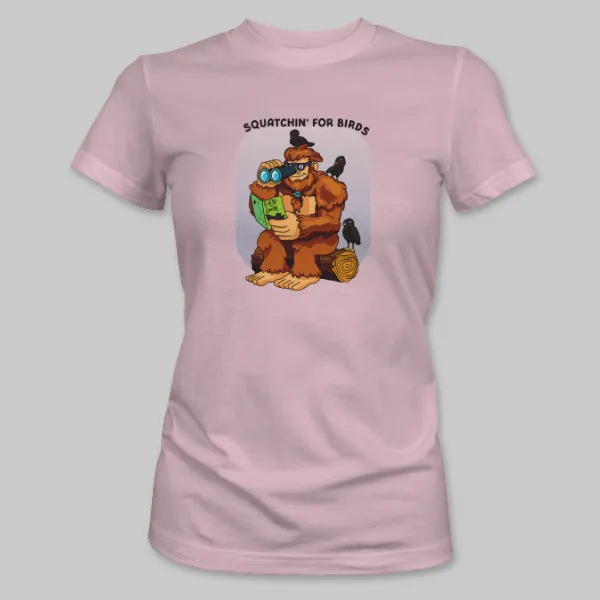 Pink Bigfoot Birdwatching Tee on the front.