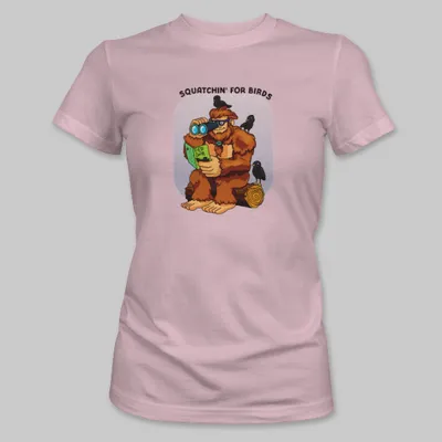 Pink Bigfoot Birdwatching Tee on the front.