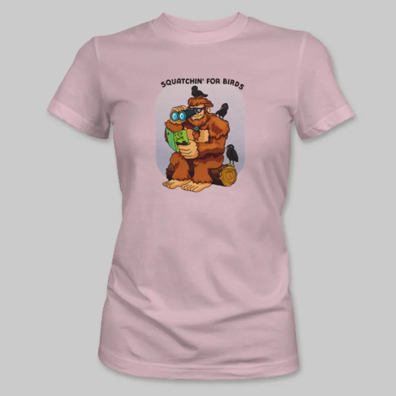 Pink Bigfoot Birdwatching Tee on the front.