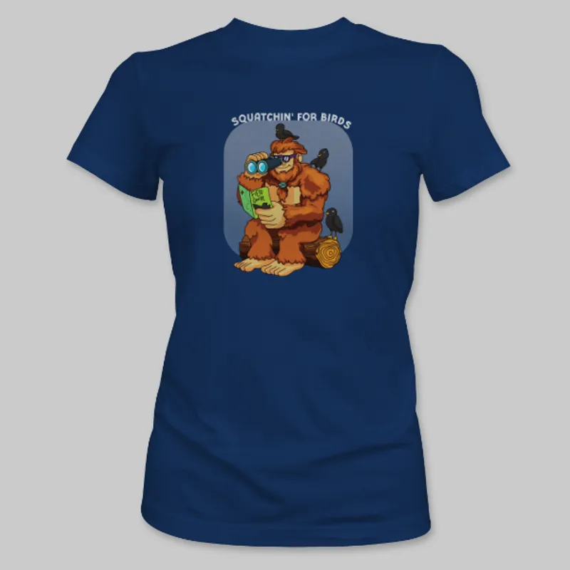 Royal Blue Bigfoot Birdwatching Tee on the front.