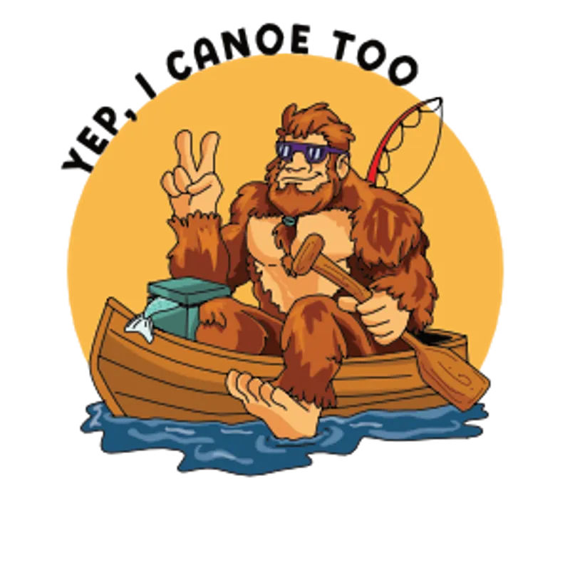 Canoeing Bigfoot back graphic detail.