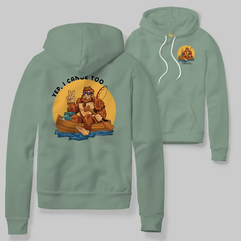Seafoam Hoodie with Bigfoot canoeing graphic