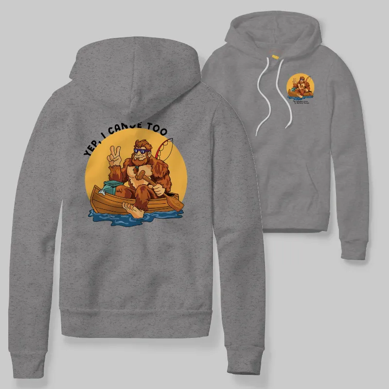 Heather Grey Hoodie with Bigfoot canoeing graphic
