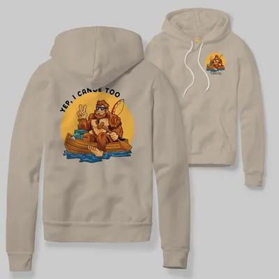 Sandshell Hoodie with Bigfoot canoeing graphic