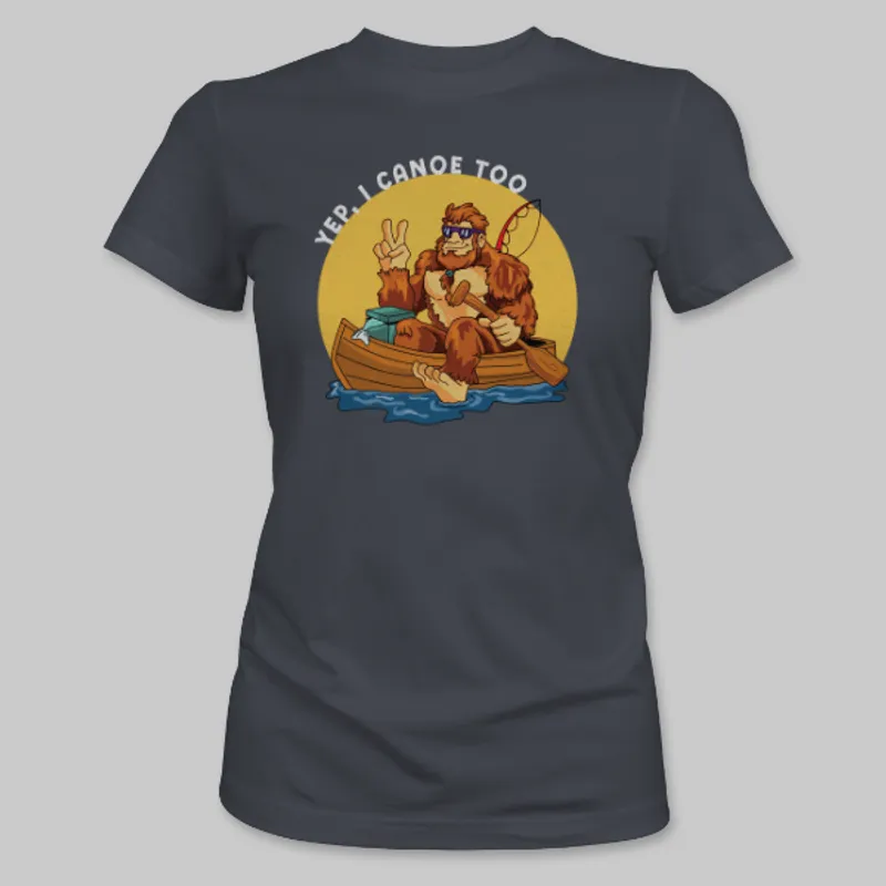 Dark Grey Heather Bigfoot Canoeing Tee on the front.