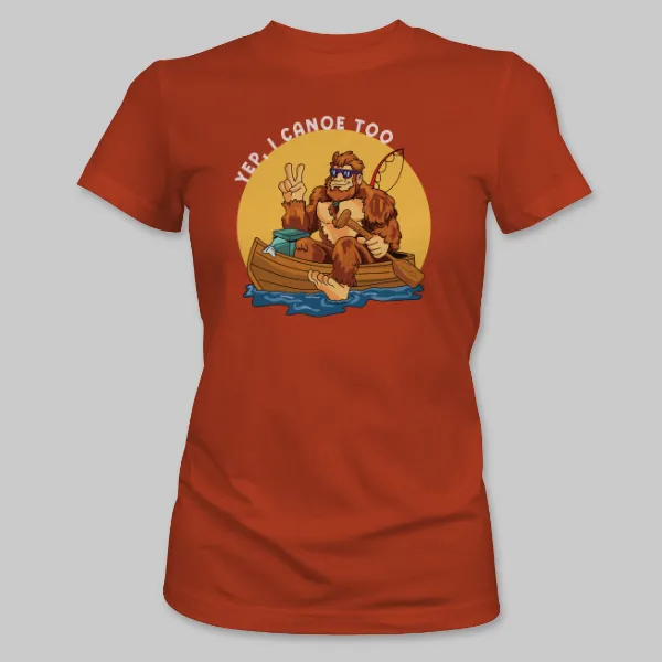 Red Bigfoot Canoeing Tee on the front.
