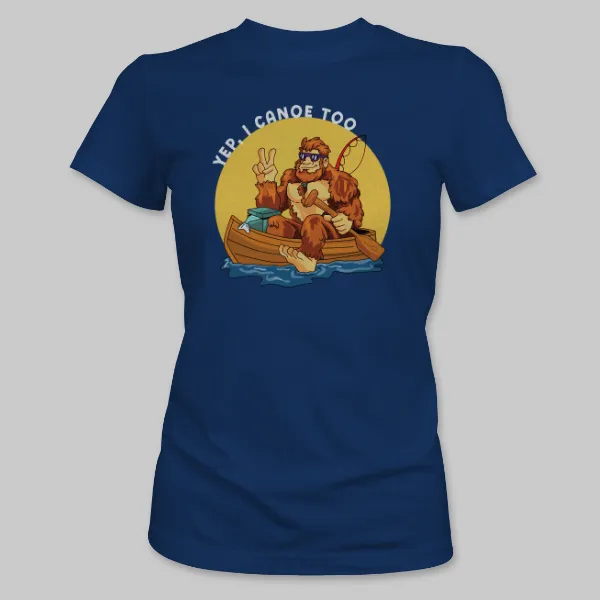 Royal Blue Bigfoot Canoeing Tee on the front.