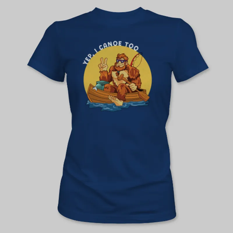 Royal Blue Bigfoot Canoeing Tee on the front.