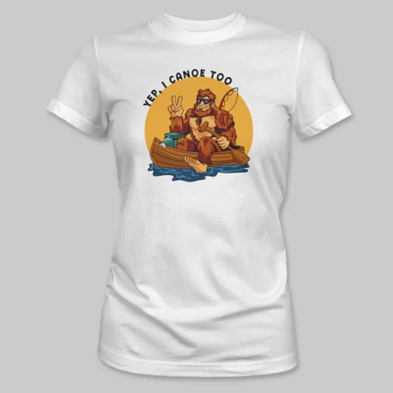 White Bigfoot Canoeing Tee on the front.