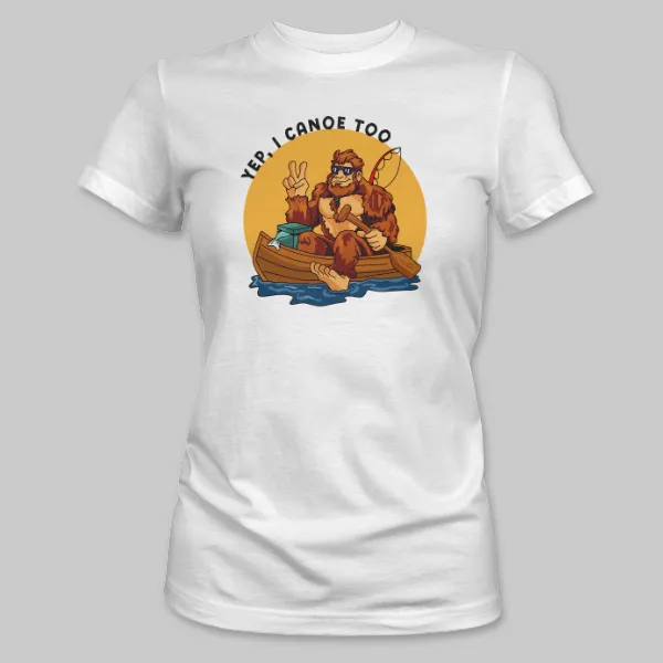 White Bigfoot Canoeing Tee on the front.