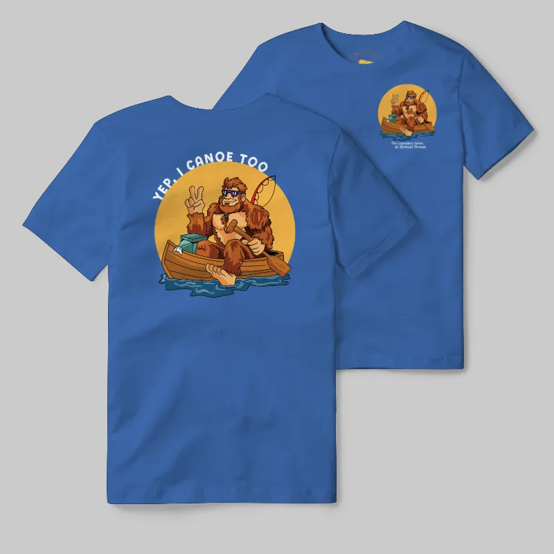 Light Blue T-shirt with Bigfoot canoeing graphic