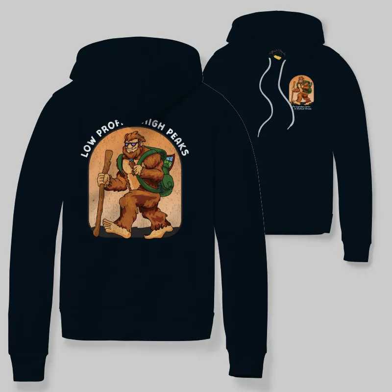 Black Hoodie with Bigfoot hiking graphic