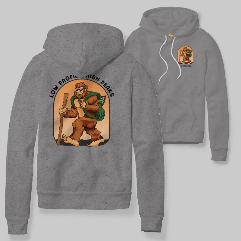 Heather Grey Hoodie with Bigfoot hiking graphic