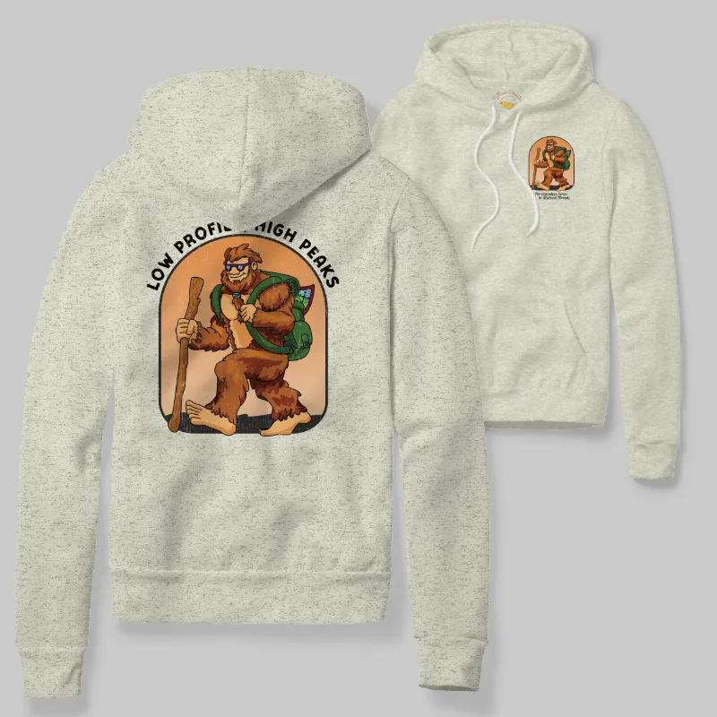 Oatmeal Heather Hoodie with Bigfoot hiking graphic
