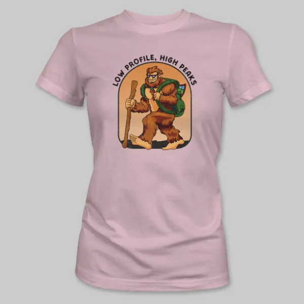Pink Bigfoot Hiking Tee on the front.