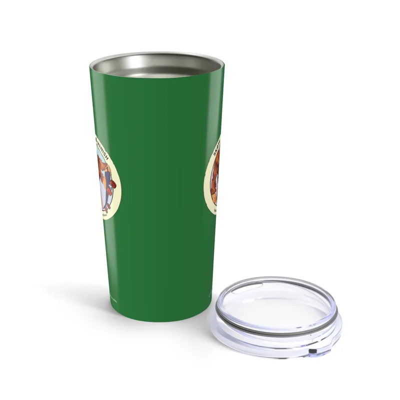 Leafy green tumbler with Bigfoot skateboarding graphic