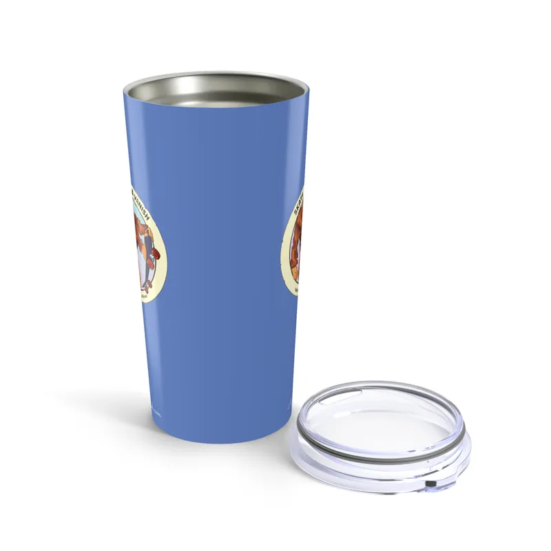 Periwinkle tumbler with Bigfoot skateboarding graphic