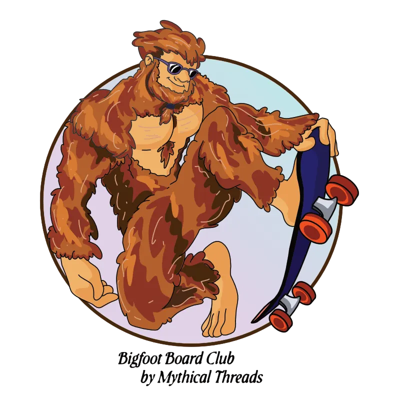 Skateboarding Bigfoot front graphic detail.