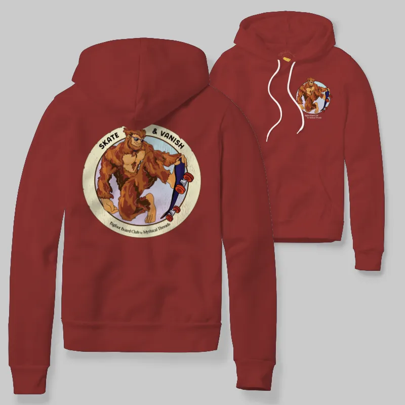 Crimson Hoodie with Bigfoot skating graphic