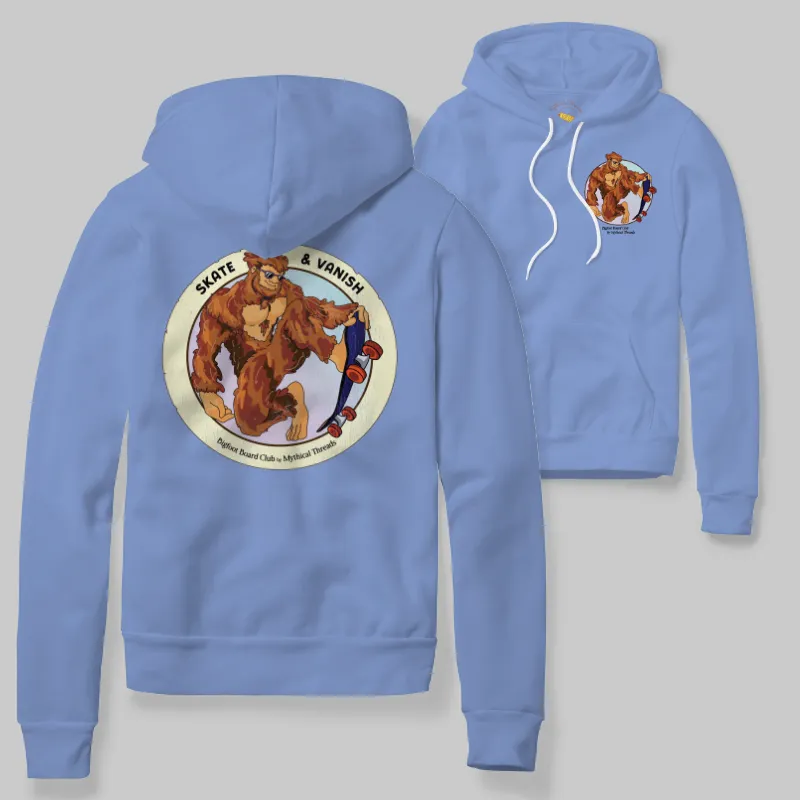 Flo Blue Hoodie with Bigfoot skating graphic