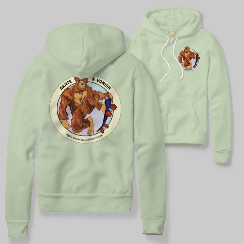Light Green Hoodie with Bigfoot skating graphic