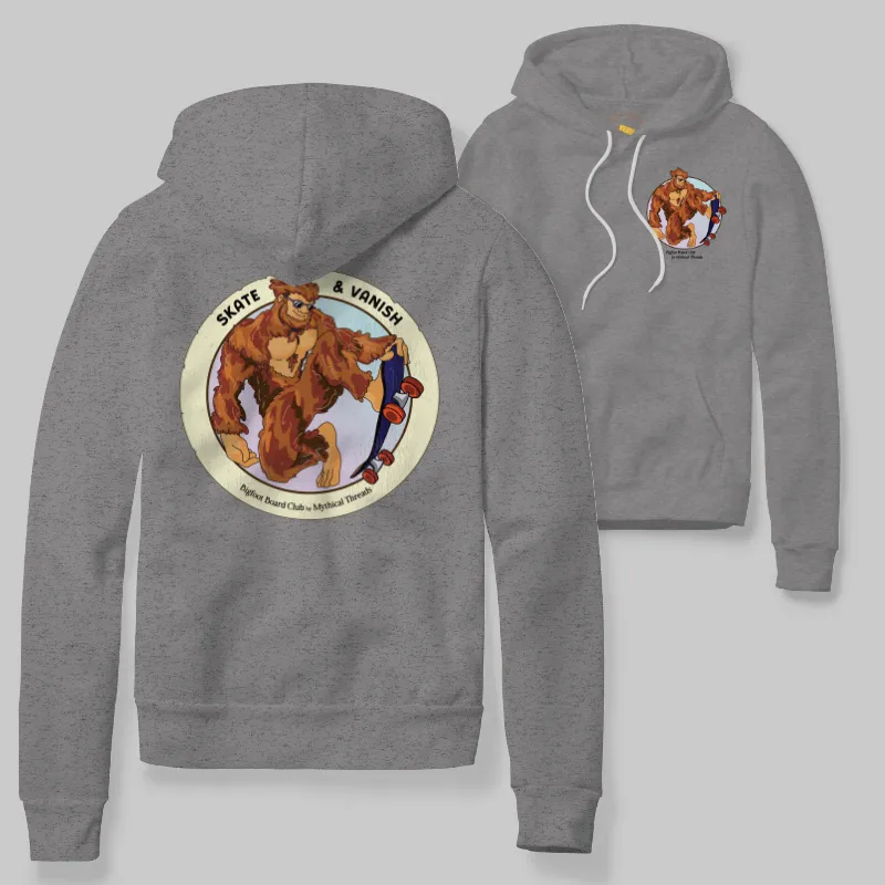 Heather Grey Hoodie with Bigfoot skateboarding graphic