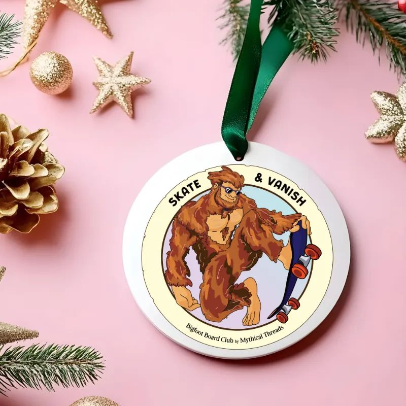 White mug with Bigfoot skateboarding graphic