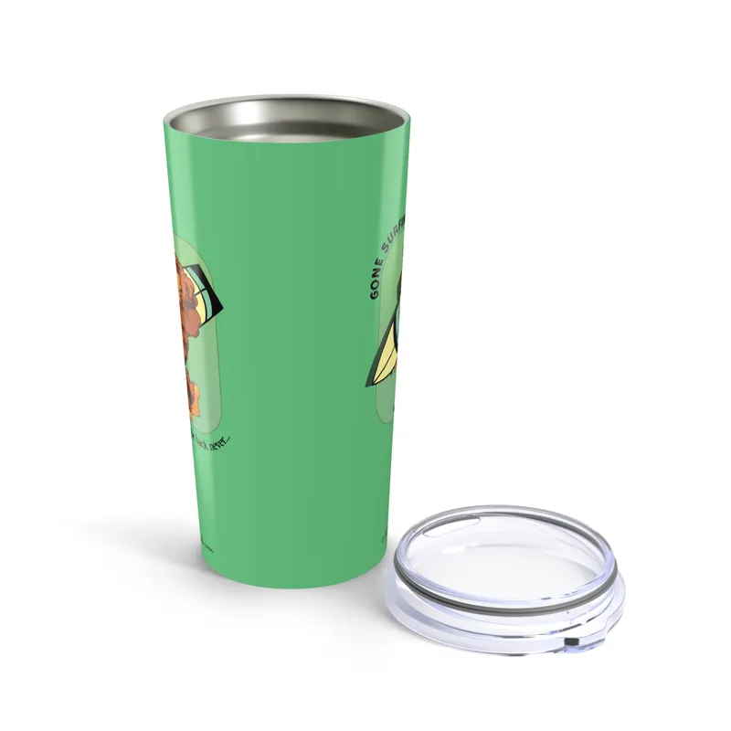 Aqua teal tumbler with Bigfoot surfboard graphic