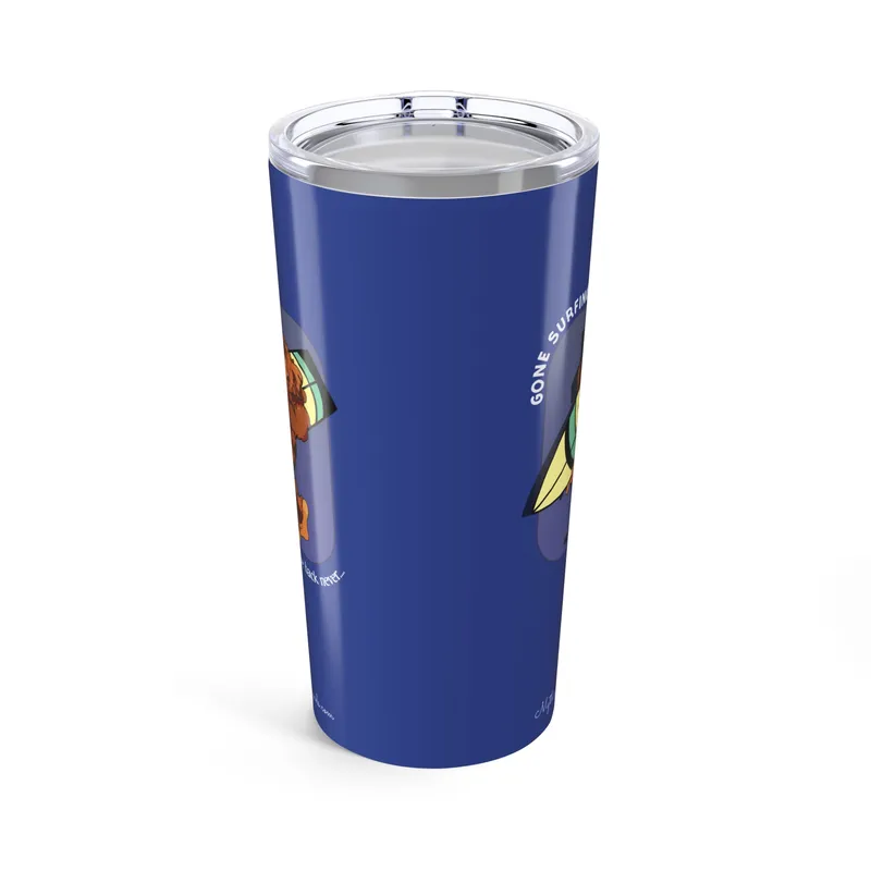 Ocean Blue tumbler with Bigfoot surfboard graphic