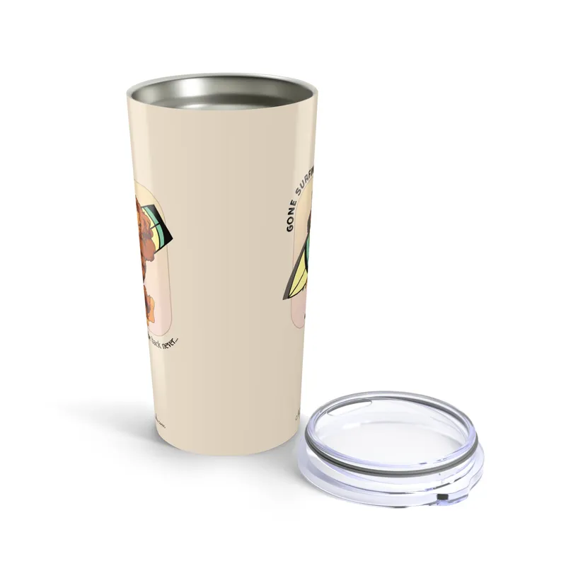 Sandy Beige tumbler with Bigfoot surfboard graphic