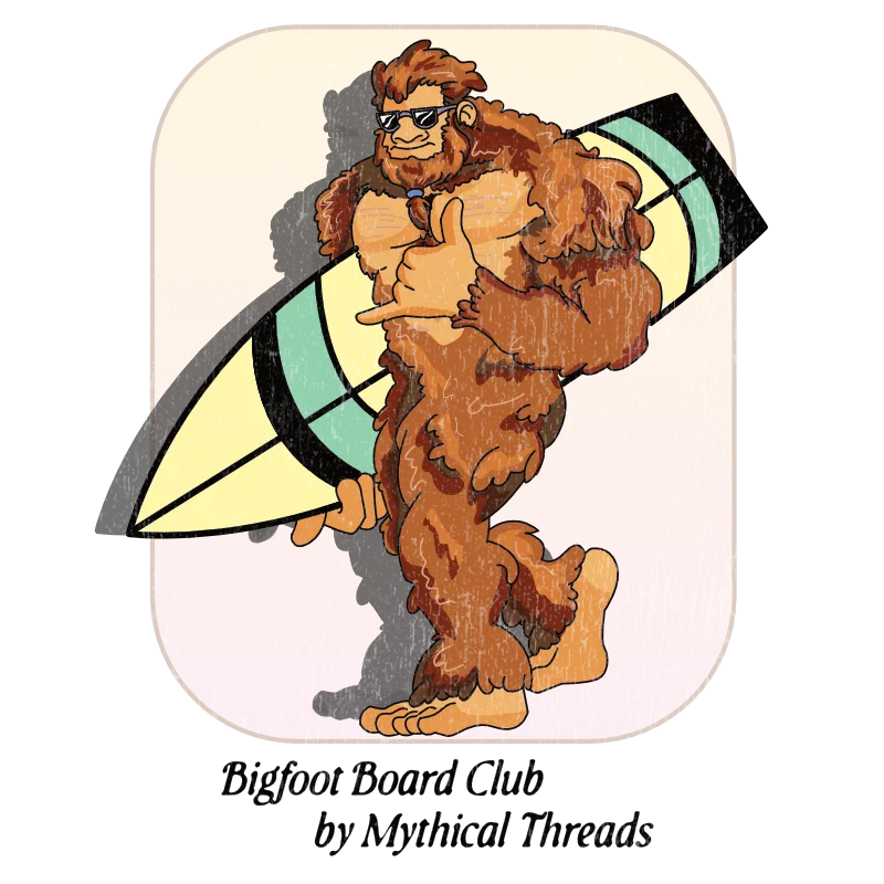 Surfboarding Bigfoot front graphic detail.