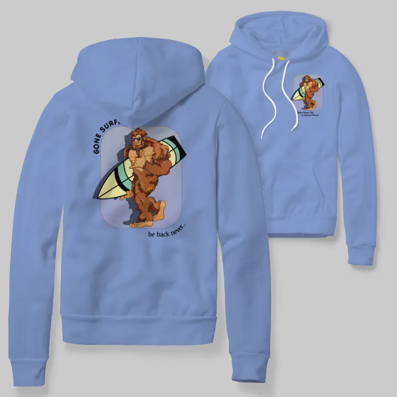 Flo Blue Hoodie with Bigfoot surfing graphic
