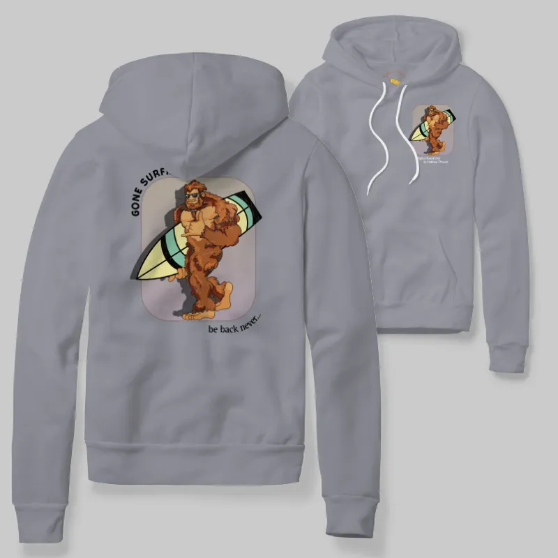 Grey Hoodie with Bigfoot surfing graphic