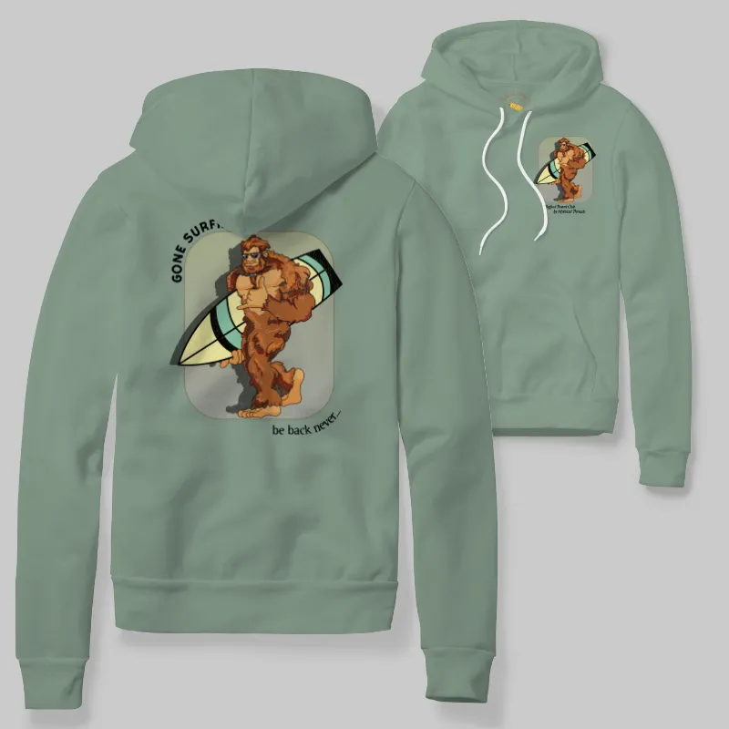 Seafoam Hoodie with Bigfoot surfing graphic