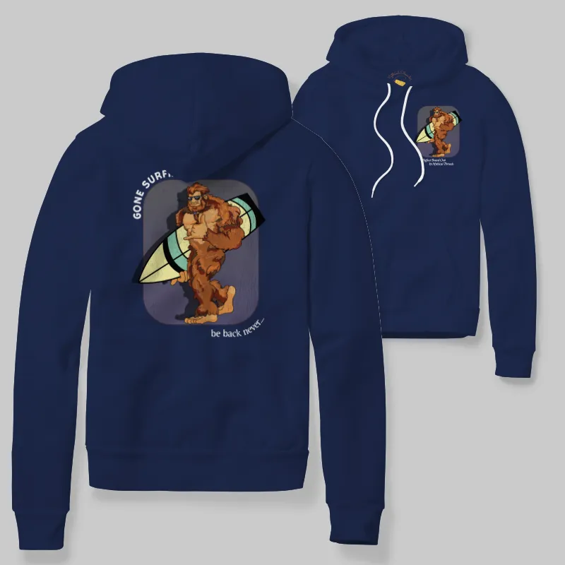 True Navy Hoodie with Bigfoot surfing graphic