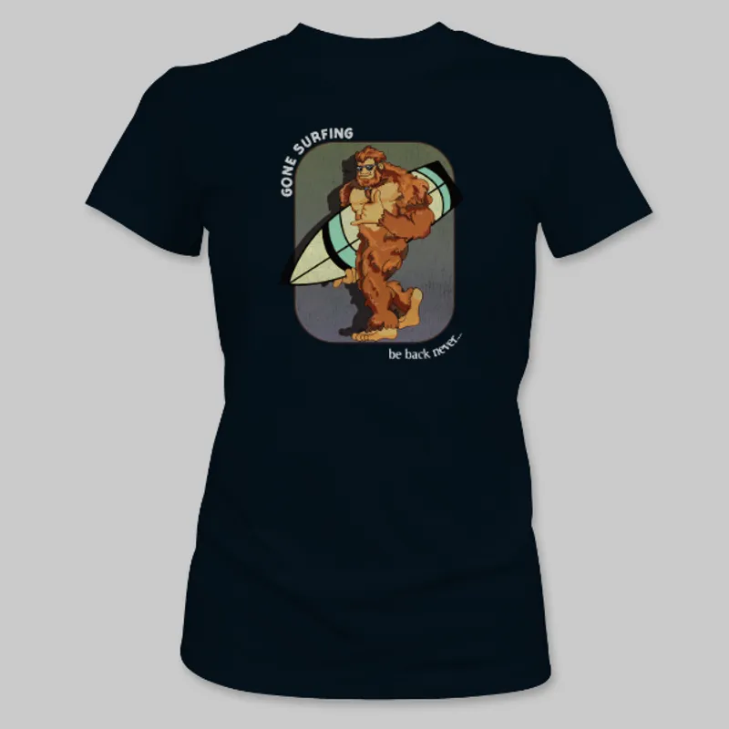 Black Bigfoot Surfboard Tee on the front.