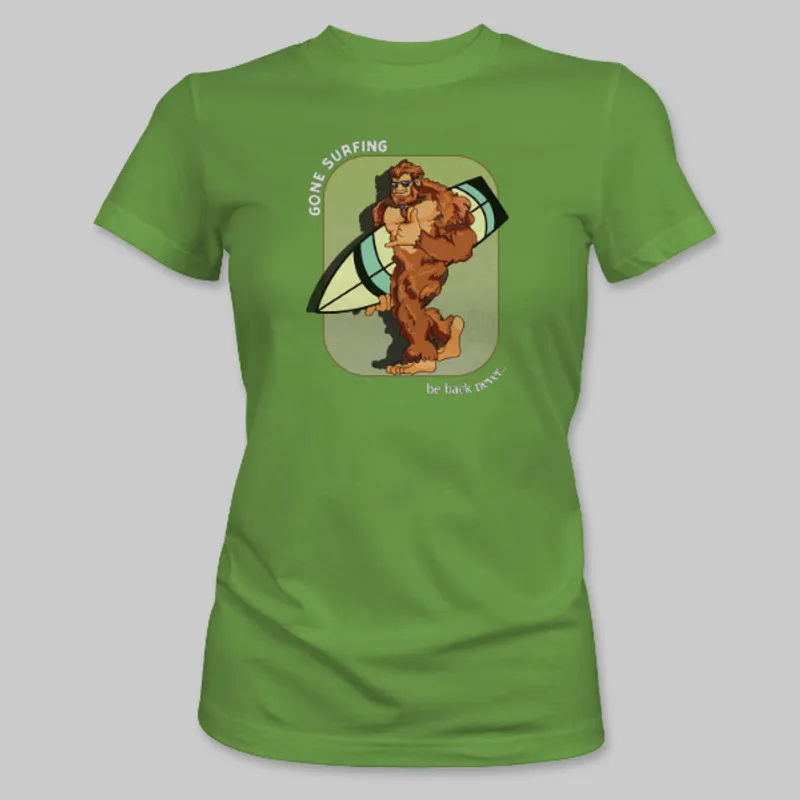 Leaf Green Bigfoot Surfboard Tee on the front.