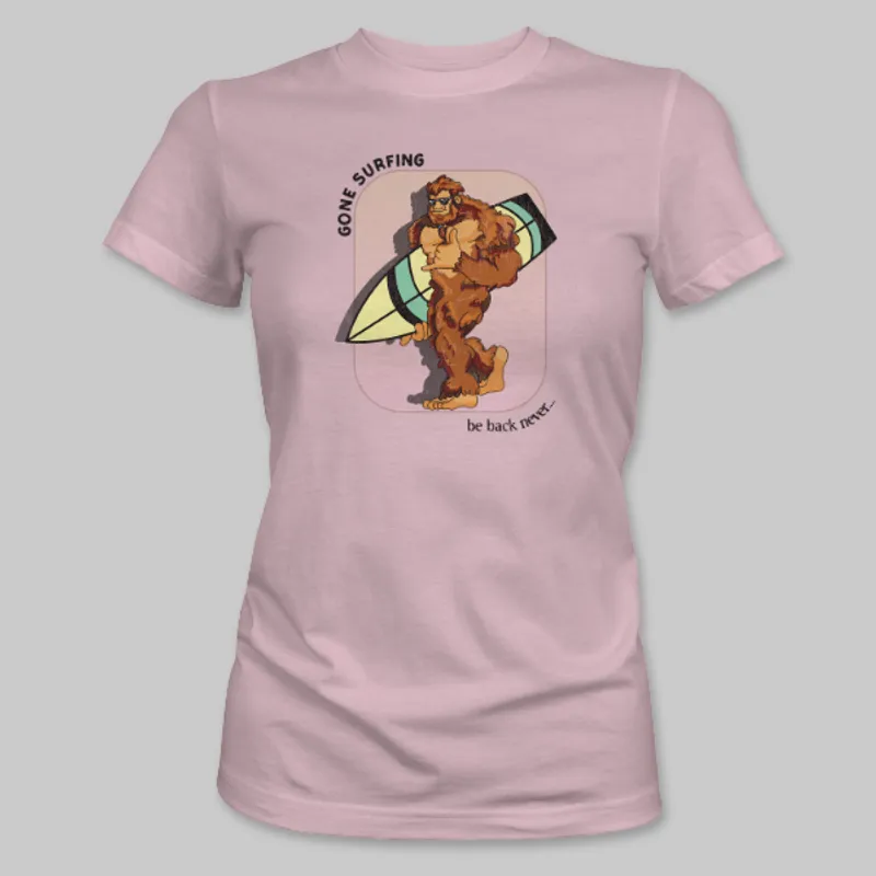 Pink Bigfoot Surfboard Tee on the front.