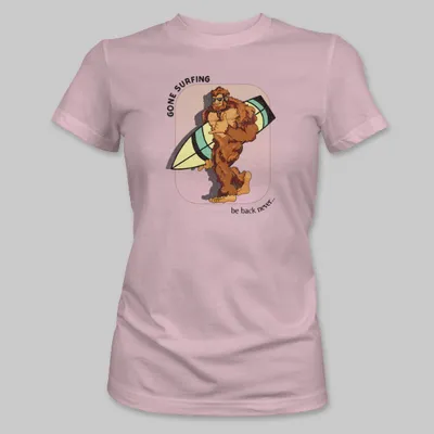 Pink Bigfoot Surfboard Tee on the front.