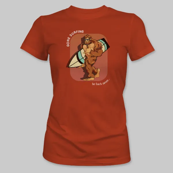 Red Bigfoot Surfboard Tee on the front.