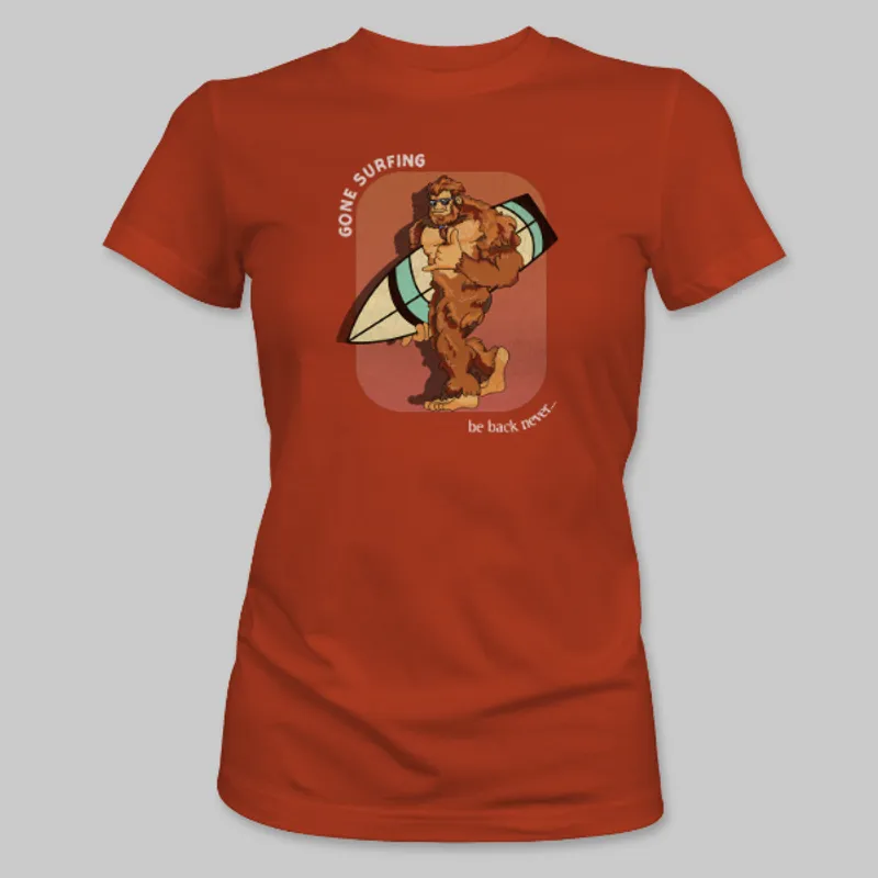 Red Bigfoot Surfboard Tee on the front.