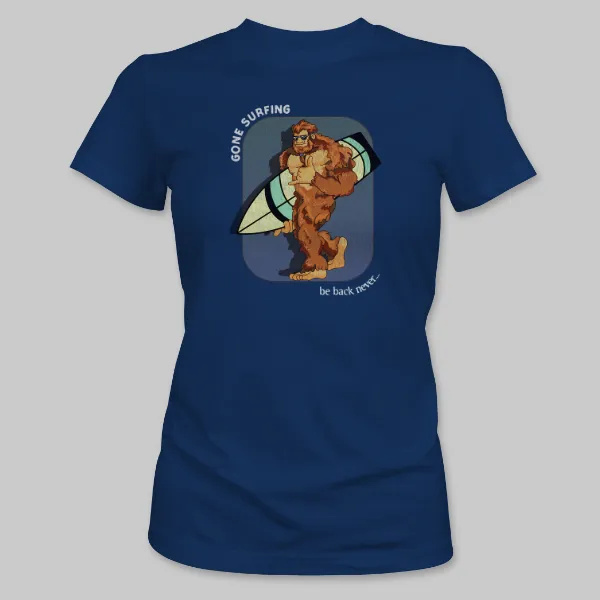 Royal Blue Bigfoot Surfboard Tee on the front.